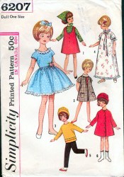 6207 SIMPLICITY 8'' PENNY BRITE DOLL DRESS,NIGHTGOWN, TOP, PANTS, COAT PATTERN